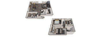 3 bed 2.5 bath rendering of upstairs and downstairs