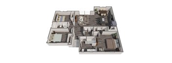 a 3d floor plan of a townhouse with a bedroom and a living room