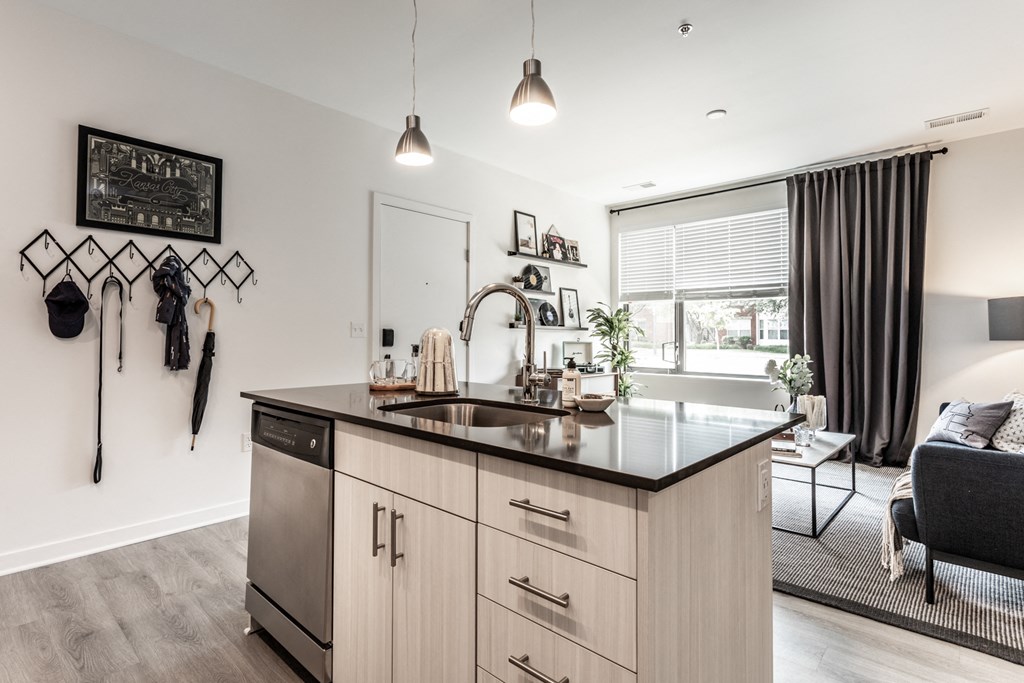 a kitchen with a sink and a counter top