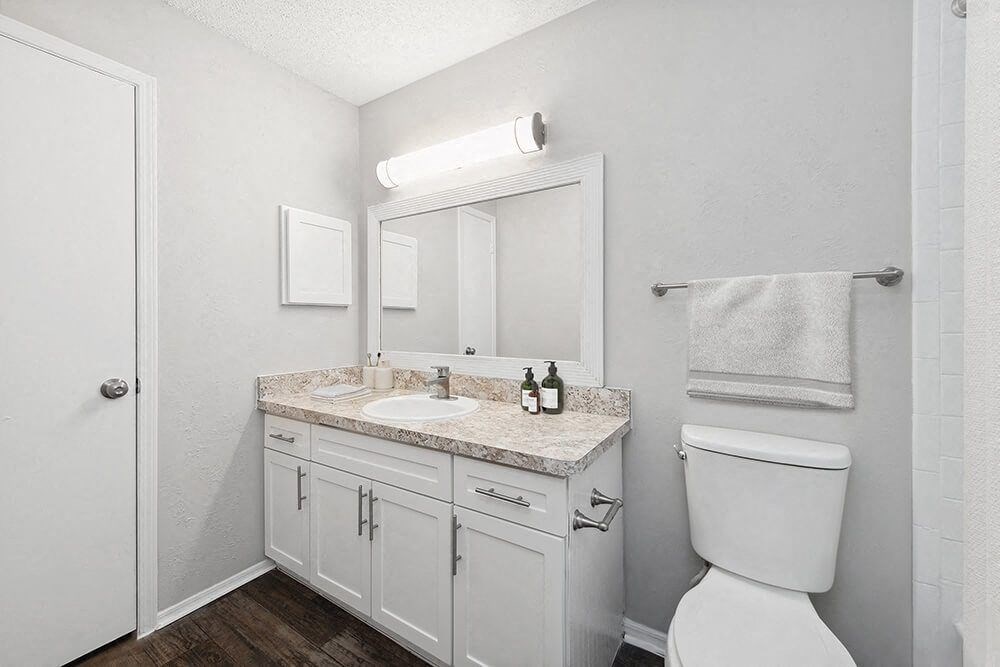 an empty bathroom with a toilet and a sink at Heatherstone, Dallas, 75287