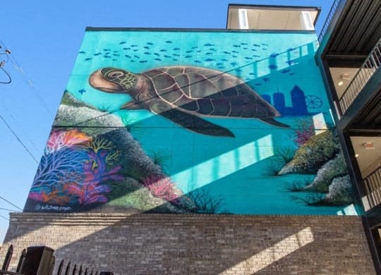 a mural of a turtle on the side of a building at Smith and Porter, Georgia