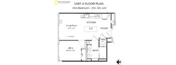 the floor plan of unit a floor plan one bedroom one bathroom floor