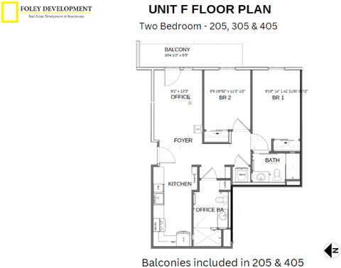 a floor plan of a unit f floor plan with bedrooms and bathrooms