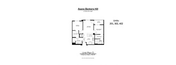 A drawing of a floor plan for a unit at Asano Bankers Hill.