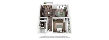 3d floor plan of a 1 bedroom192 sq ft