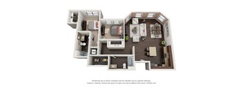 A 3D floor plan of a house with labeled rooms.