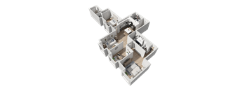 an aerial view of a 3d floor plan of a house