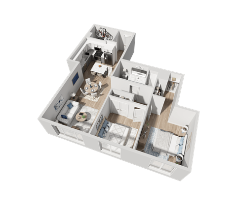 a 3d floor plan of a house