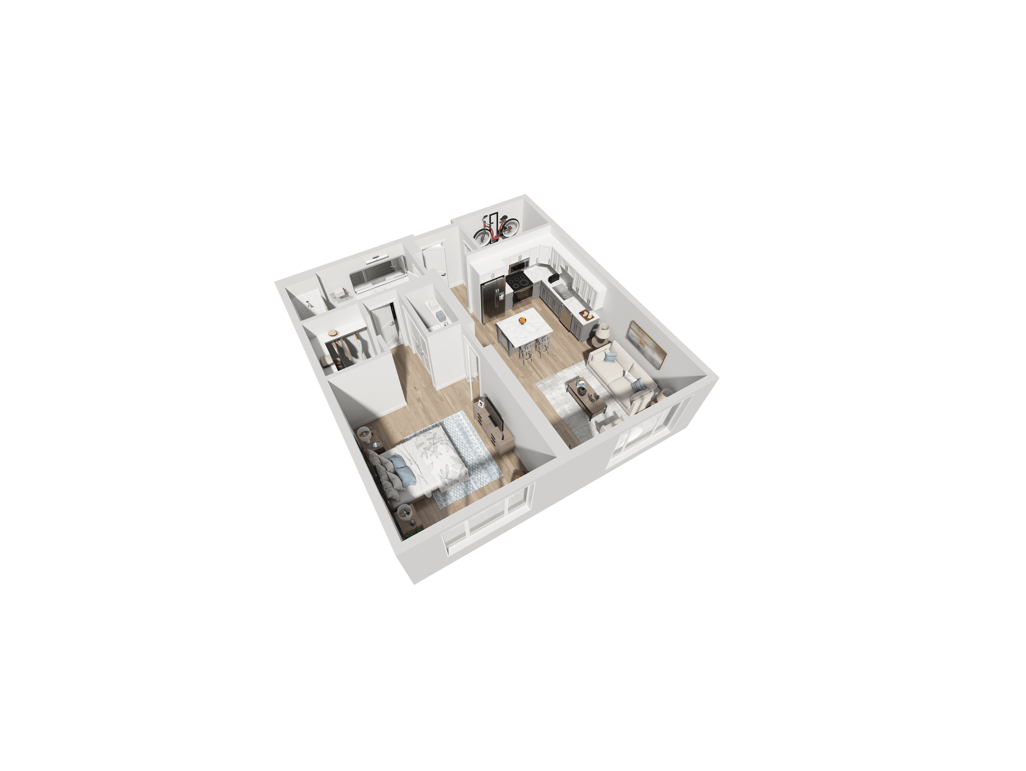 the bedrooms of the apartments are arranged to form a floor plan