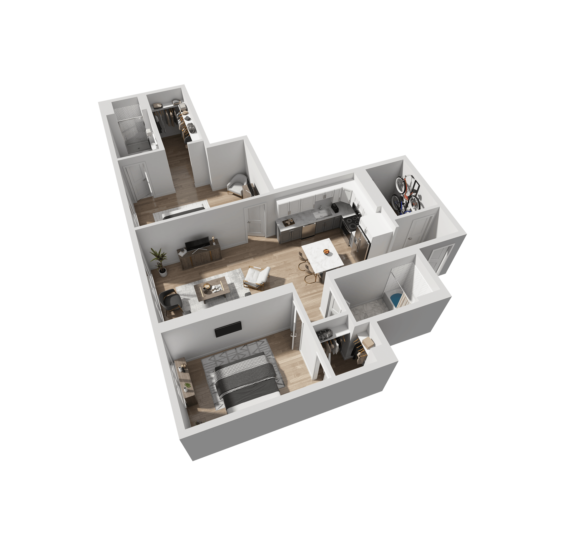 a 3d floor plan of a house