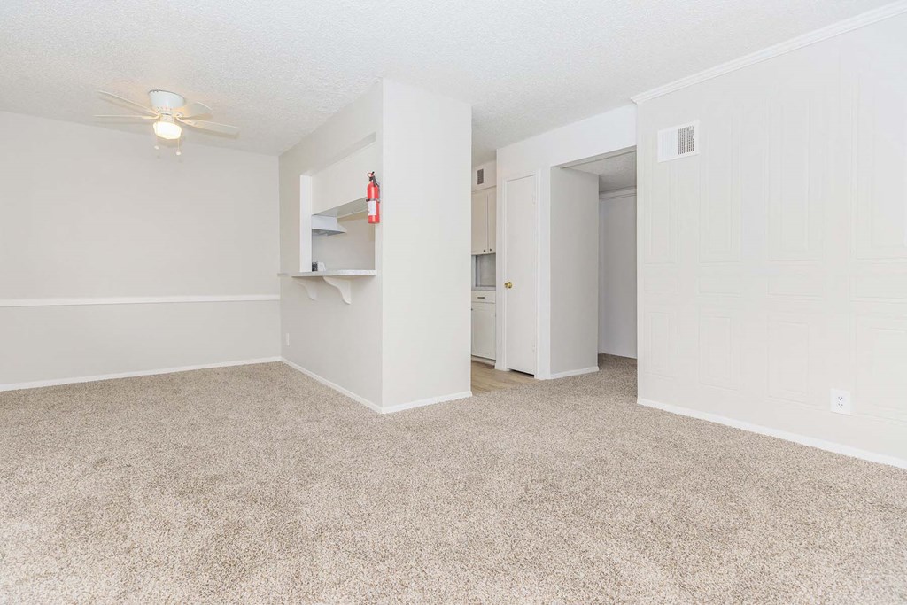 Carpeted Living Area at Castlewood Apartments, Clute, TX