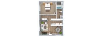 a floor plan of a bedroom with a bathroom and a living room