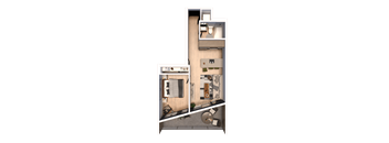 A dollhouse with a green background.