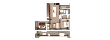 a 3d floor plan of a hotel room with different layouts
