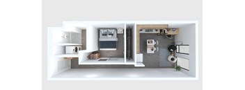 A modern kitchen with a refrigerator, sink, and oven.