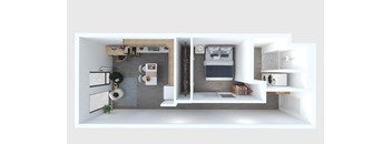A modern, minimalist bathroom with a walk-in shower and a separate toilet area.