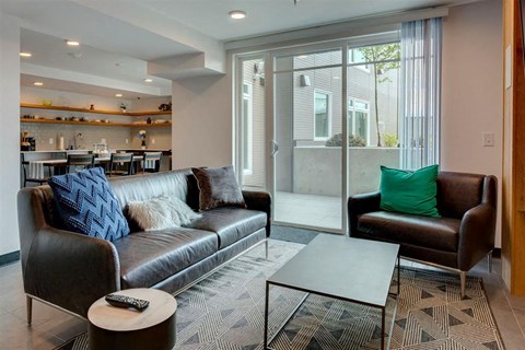 a living room with a couch and a coffee table