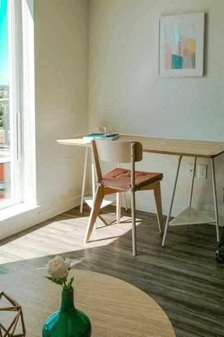 a room with a table and a chair