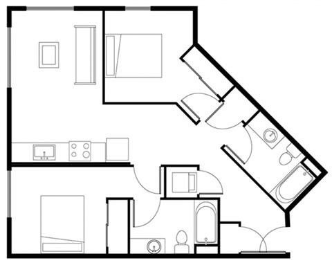 A black and white image of a floor plan for a house.