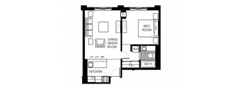 a floor plan of a small house with a kitchen and a living room