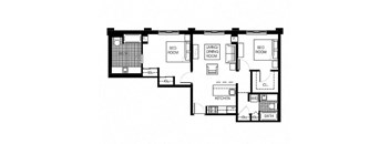 the floor plan of the house has bedrooms and a large living room