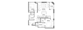A black and white image of a floor plan for a house with labeled rooms.