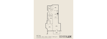 A floor plan for a 05 Tier Unit with 205 - 505 square feet, 1 bed, and 2 baths.