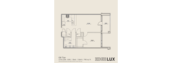 A floor plan for a 08 Tier apartment with 1 Bed and 1 Bath.