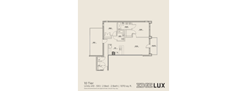 A floor plan for a 10-story building with 2 bedrooms and 2 bathrooms per unit, totaling 410 to 510 units, and a total area of 1070 square feet.