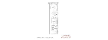 A floor plan for a one bedroom apartment with one bathroom.