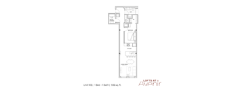 A floor plan for a one bedroom apartment with one bathroom.
