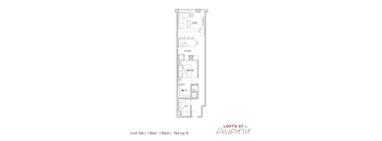 A floor plan for a one bedroom apartment with one bathroom.