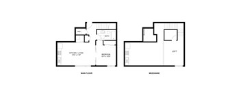 A floor plan of a house with a main floor and a mezzanine.