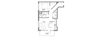 A floor plan of a home with a living room, kitchen, dining room, and bathroom.