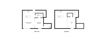 A floor plan of a two-story house with a kitchen, living room, bedrooms, bathrooms, and a loft.