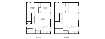 A floor plan of a two-story house with a loft.