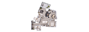 A detailed 3D floor plan of a house showing all rooms and their layouts.