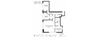 A black and white image of a floor plan for a 3 bedroom, 1,560 sq ft unit.
