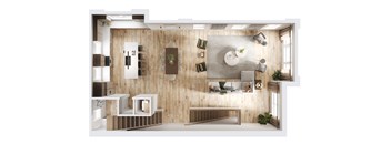 A modern kitchen with a wooden wall and white appliances.