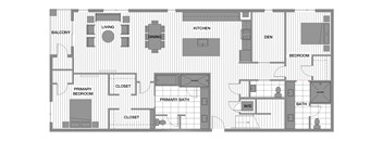 A floor plan of a house with a living room, dining room, kitchen, and multiple bedrooms.