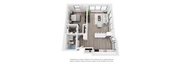A top-down view of a modern apartment layout.