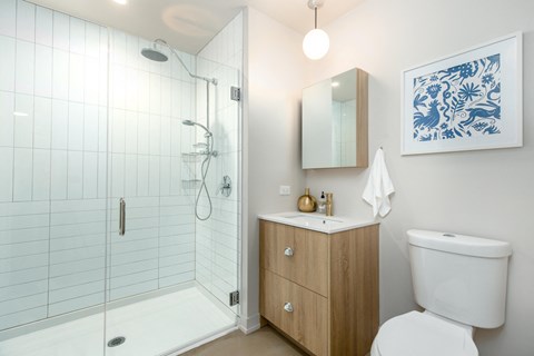 A white toilet sits next to a sink in a bathroom.