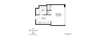 a floor plan of a studio apartment with a bedroom and a living room