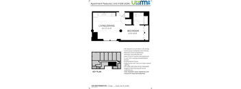 Apartment features a living/dining area and a bedroom.