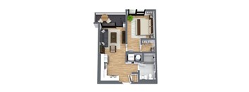 A floor plan of a house with a laundry room.