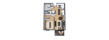 A floor plan of a house with a laundry room.