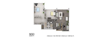 a stylized floor plan of a 2 bedroom
