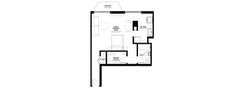 a floor plan of a small house with a bedroom and a living room