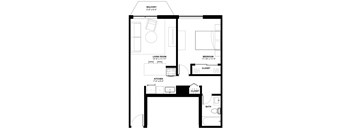 a floor plan of a small house with a bedroom and a living room