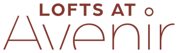 The image displays the text "LOFTS AT A VENIR" in red on a green background.